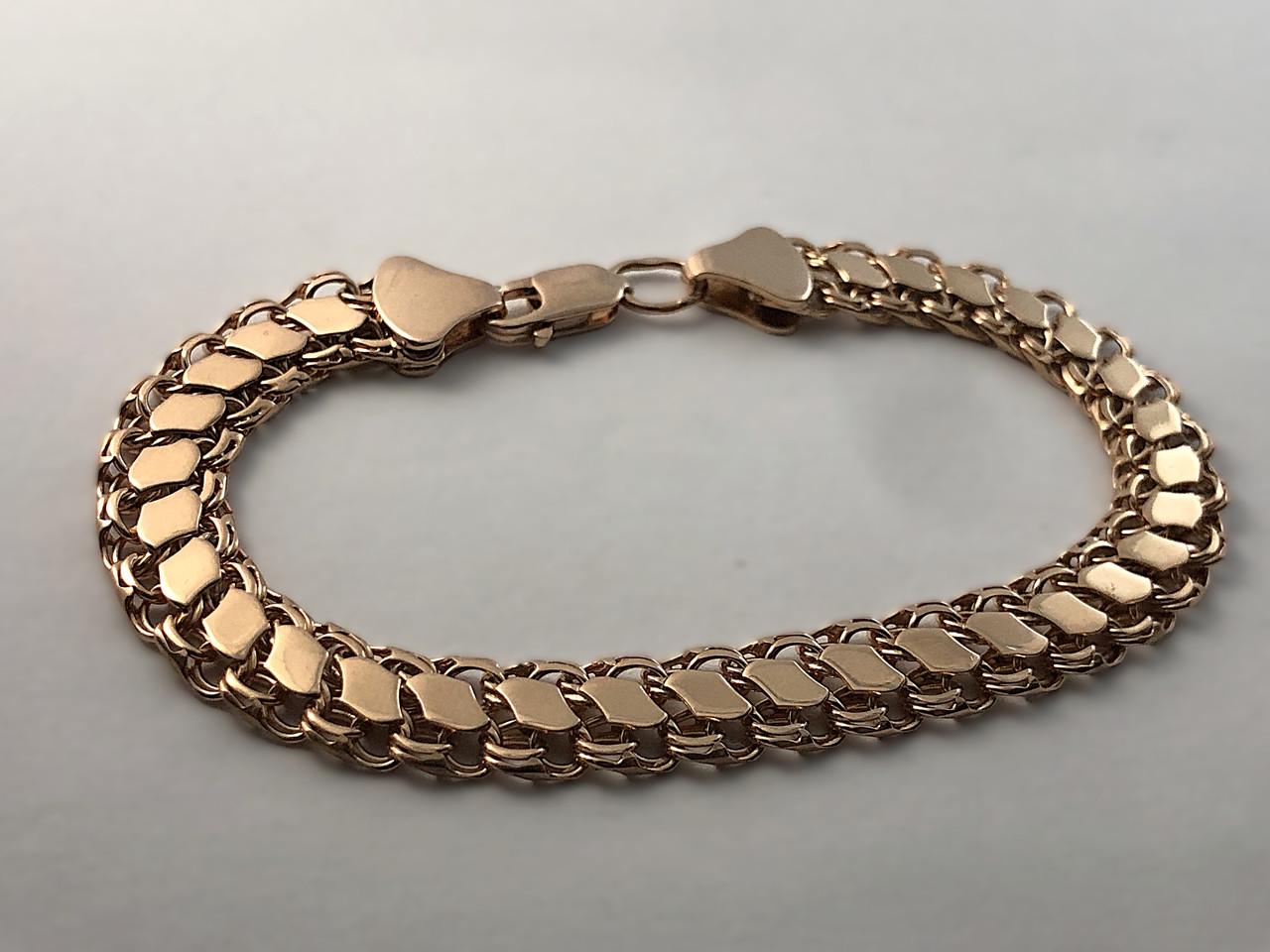 Браслет серебряный позолоченный двойной Бисмарк с накладками р. 24