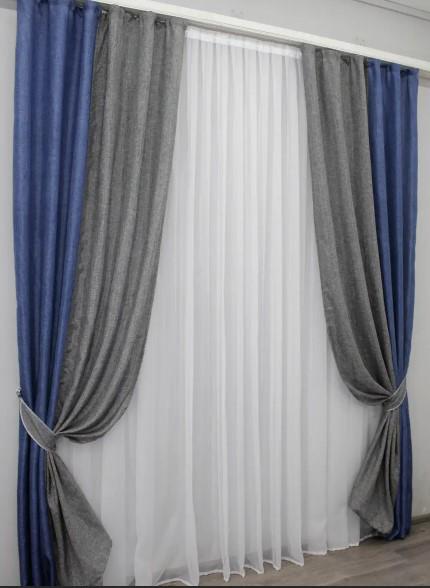 Шторы комбинированные Лен Мешковина 1,5х2,7 м 2 шт. Синий/Серый (014дк/773-108ш) Шторы комбинированные Лен Мешковина 1,5х2,7 м 2 шт. Синий/Серый (014дк/773-108ш)