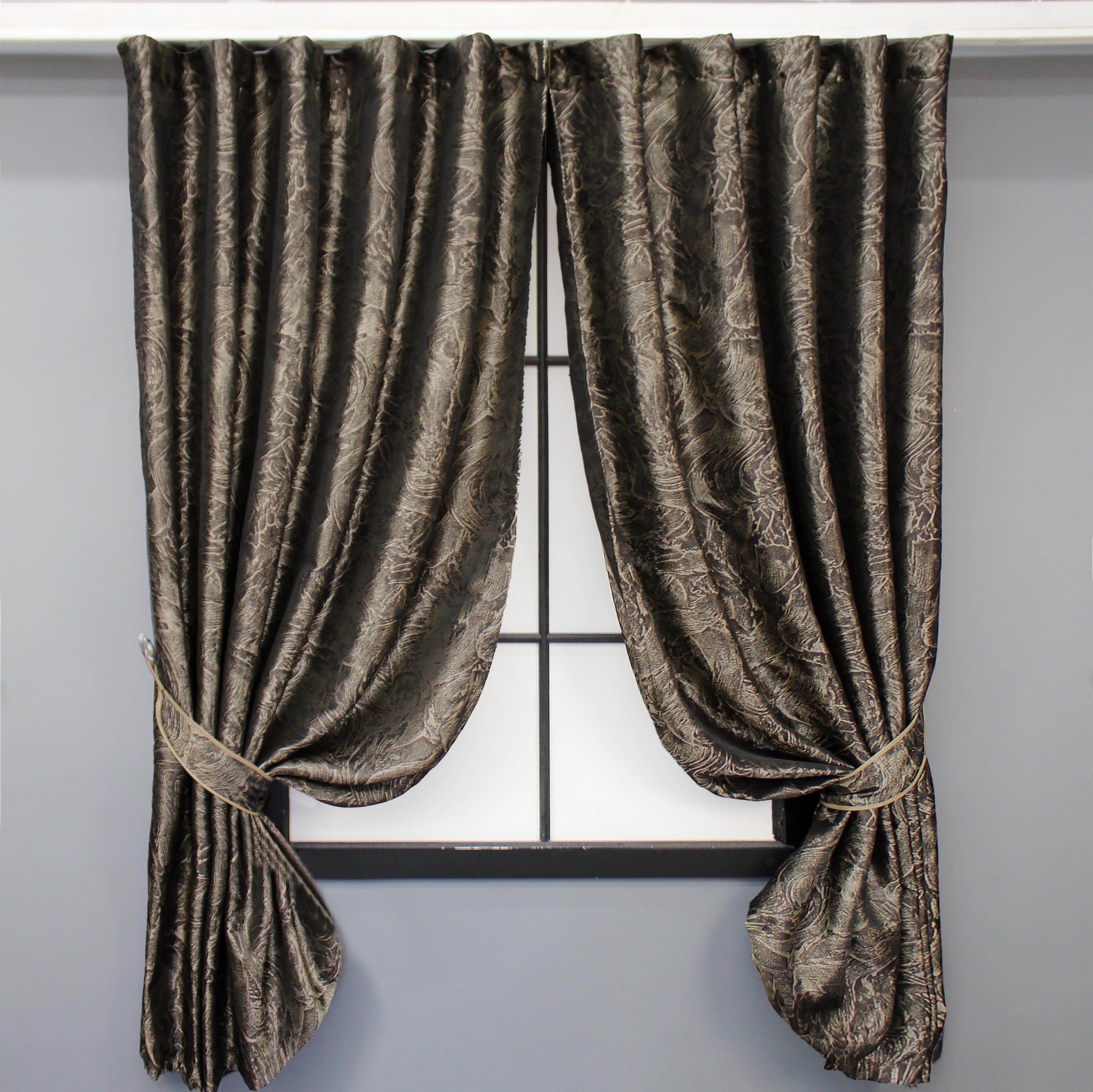 Комплект коротких штор VR-Textil Жакард Fantasy №1632ш 140х170 см 2 шт. Венге з бежевим (35-0288)