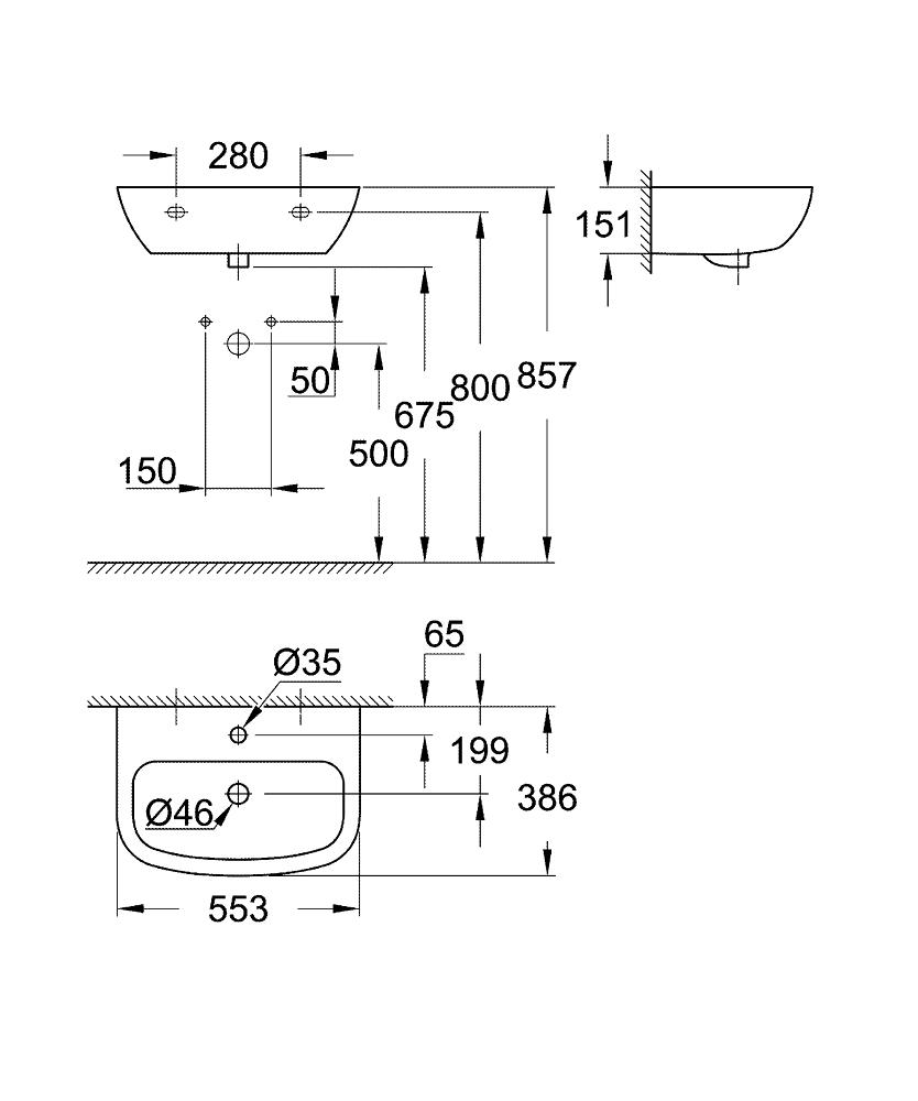 Умывальник подвесной Grohe Bau Ceramic 55,3х38,6 см Белый (39440000) - фото 2