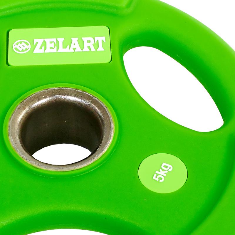 Диск для штанги поліуретановий Zelart TA-5336-50-5 50 мм 5 кг Салатовий (DR003125) - фото 2