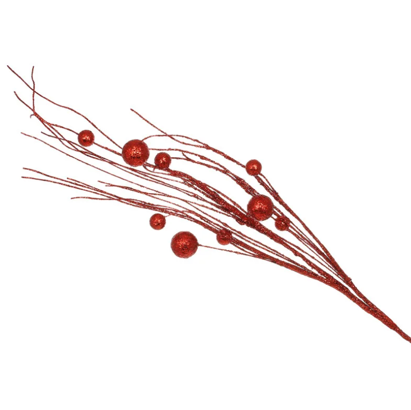 Декоративная ветка новогодняя с блестящими ягодами 78 см Красный (2776167928)