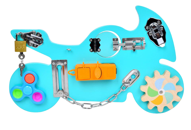 Бізіборд дерев'яний MD 0800 у вигляді мотоцикла із замком/спінером/рухливими деталями (26136687)