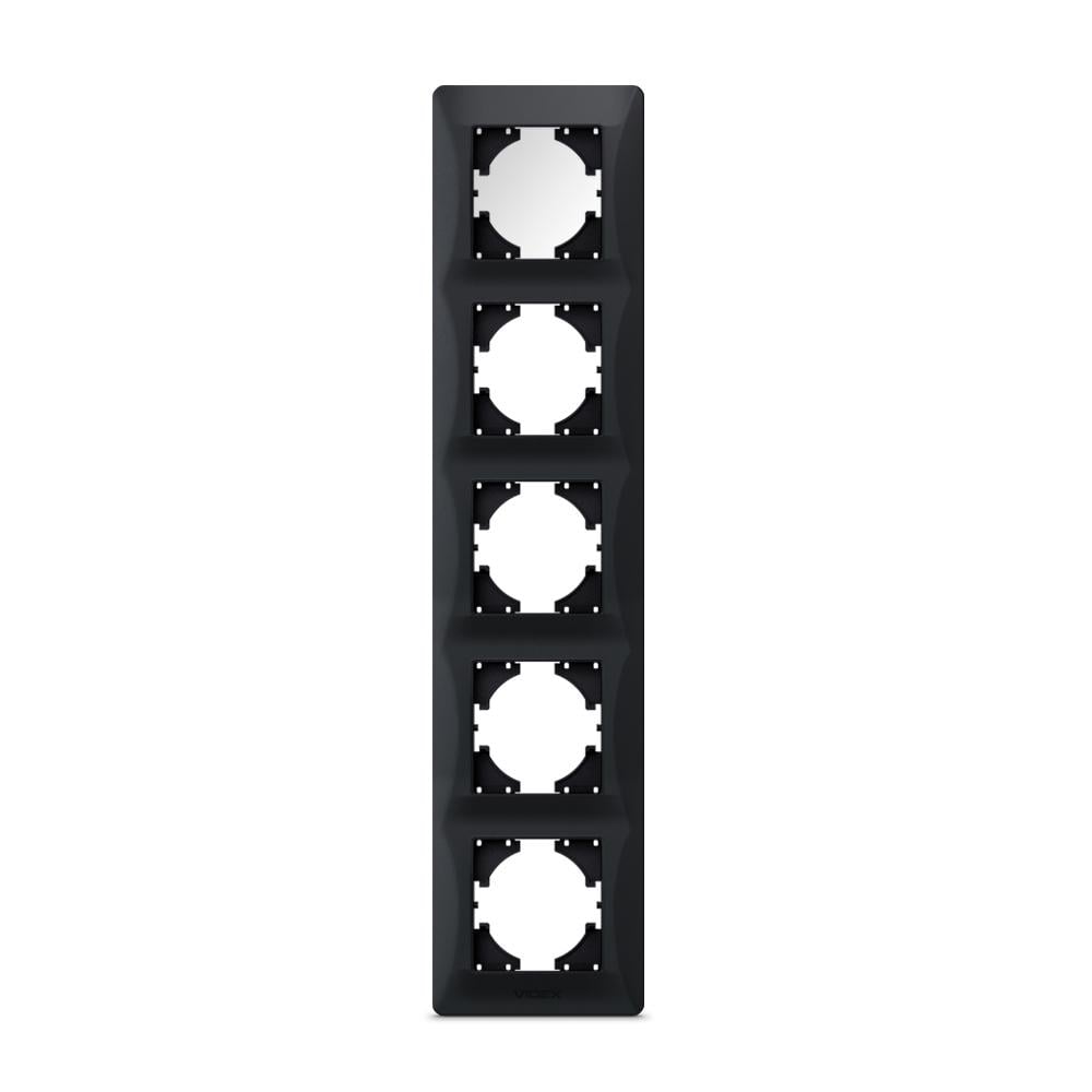 Рамка для розетки Videx Binera на 5 мест вертикальная Черный графит (04983)