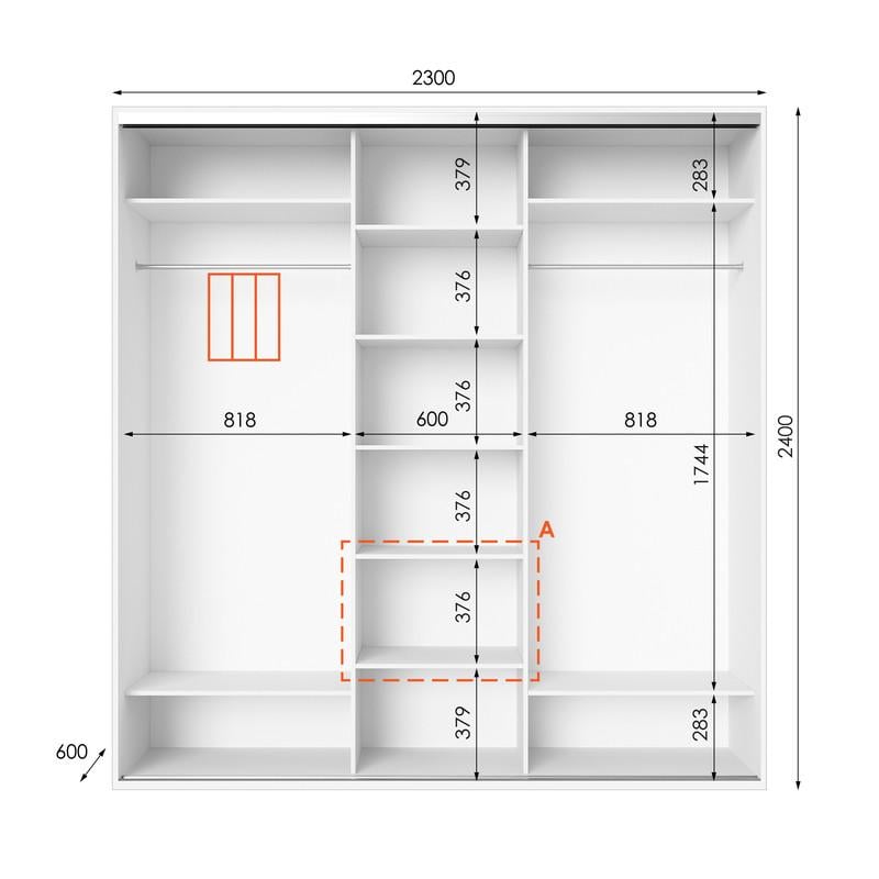 Шафа-купе Idea серія 2 дзеркало 230х60х240 см Білий (1251) - фото 2