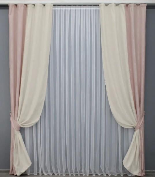 Комплект штор жаккард 1,5х2,7 м 2 шт. Бледно-розовый/Молочный (014дк/1370-1294ш)