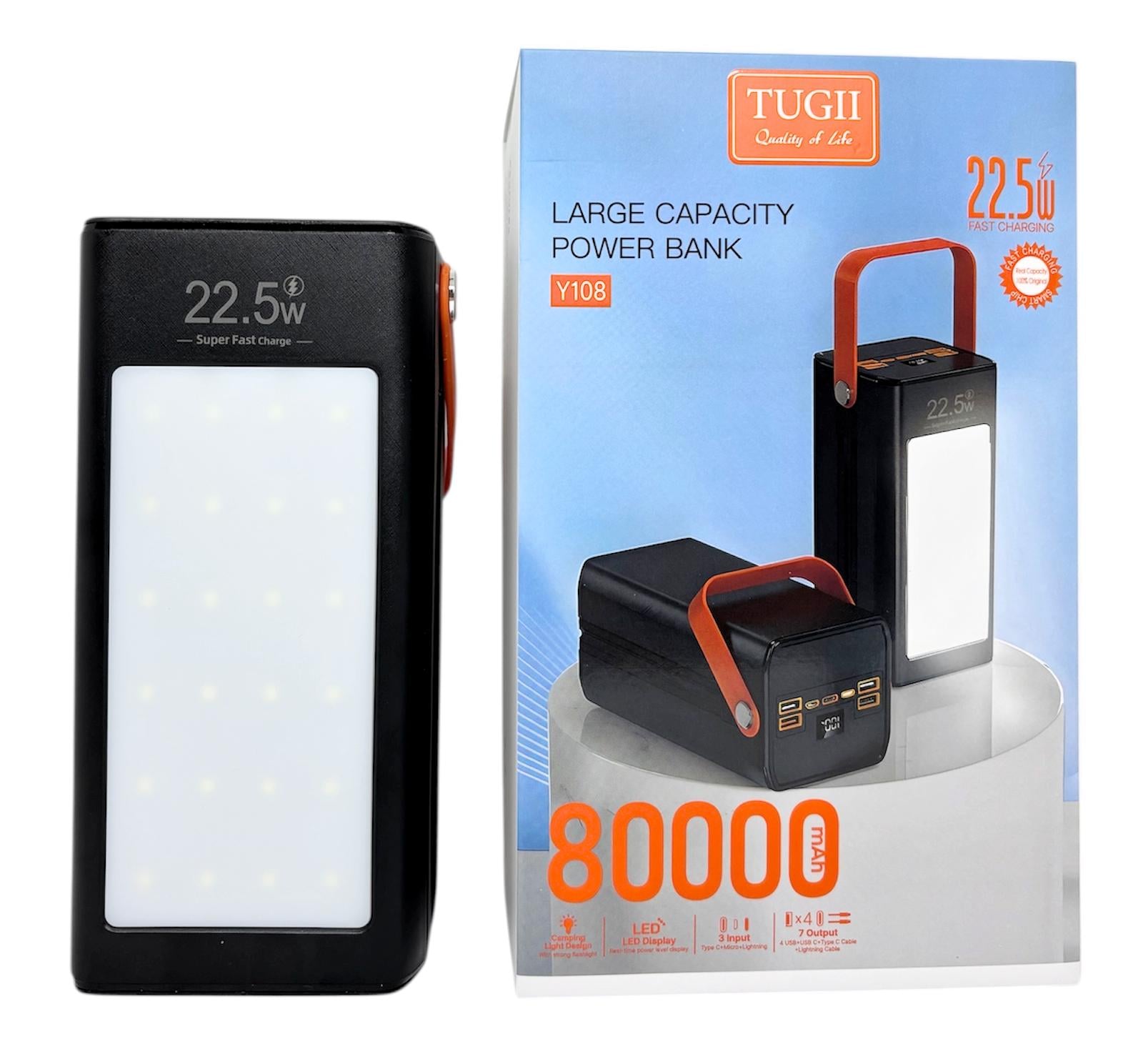 Повербанк Tungil Y108 80000 mAh 22,5 W быстрая зарядка QC3,0 с фонарем и дисплеем (31885404)