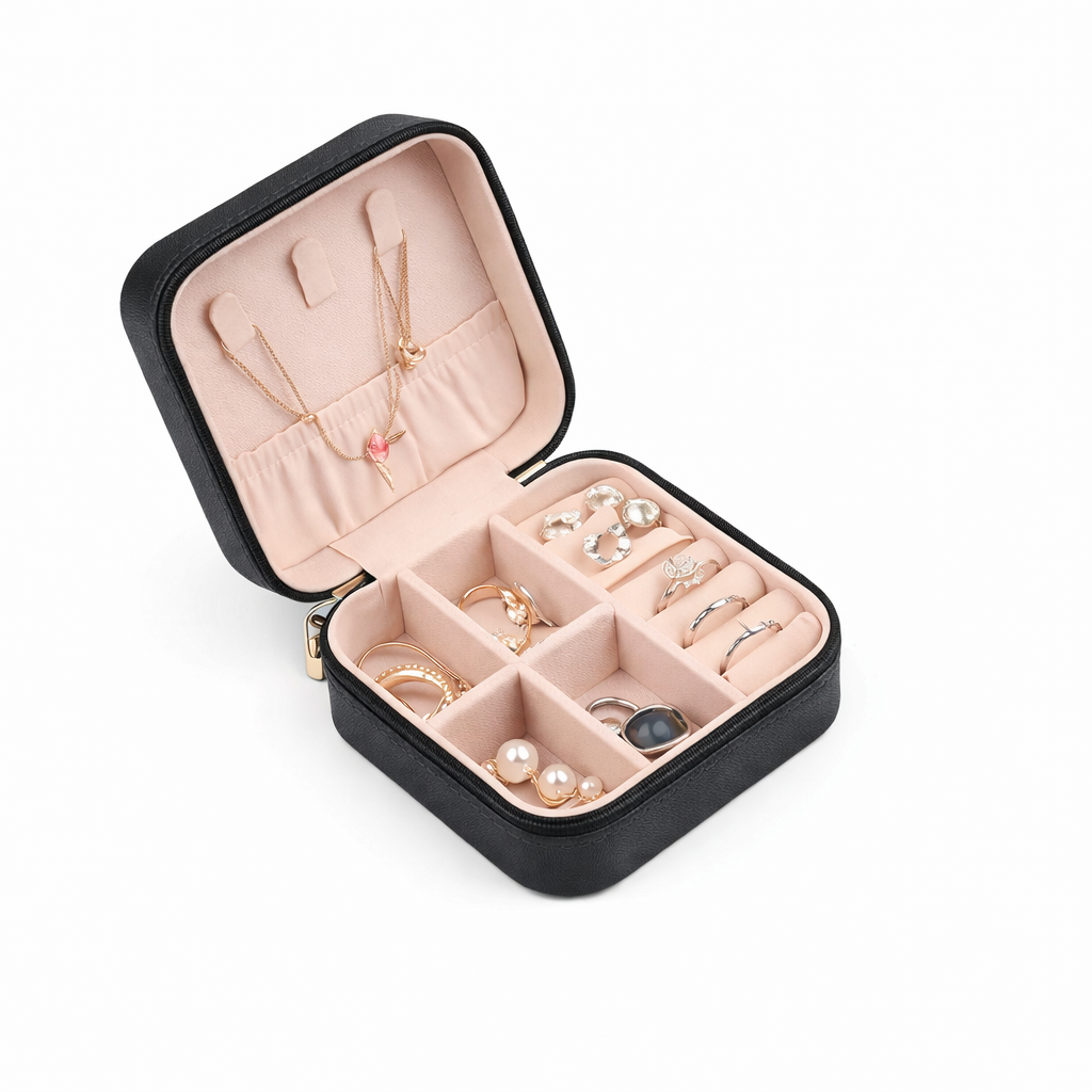 Шкатулка-органайзер для украшений и бижутерии на молнии из искусственной кожи Черный (2406)