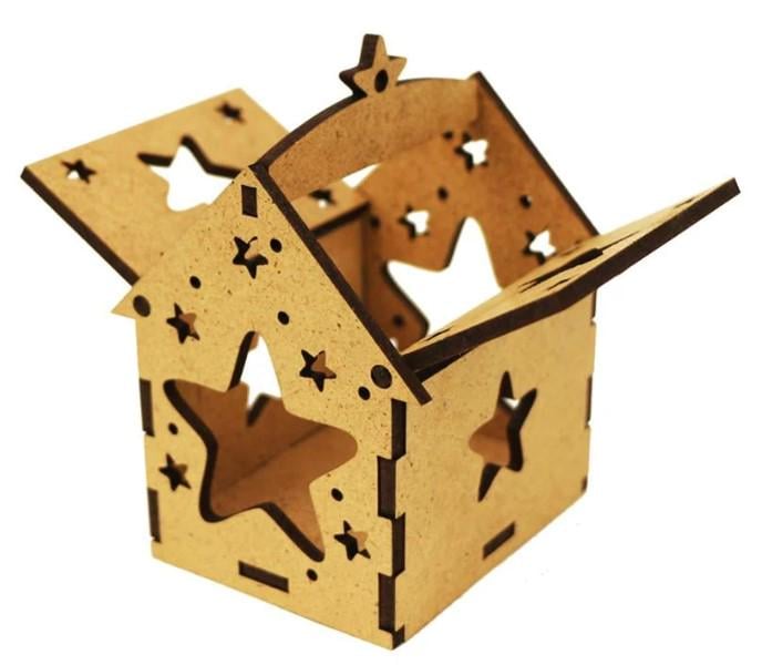 Заготовка для декупажа ROSA TALENT Домик со звездой 2 с подвесом 7х7х10 см