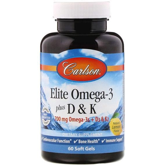 Омега 3 Carlson Labs Elite Omega-3 Plus D & K 60 Soft Gels Natural Lemon (CAR-17510)