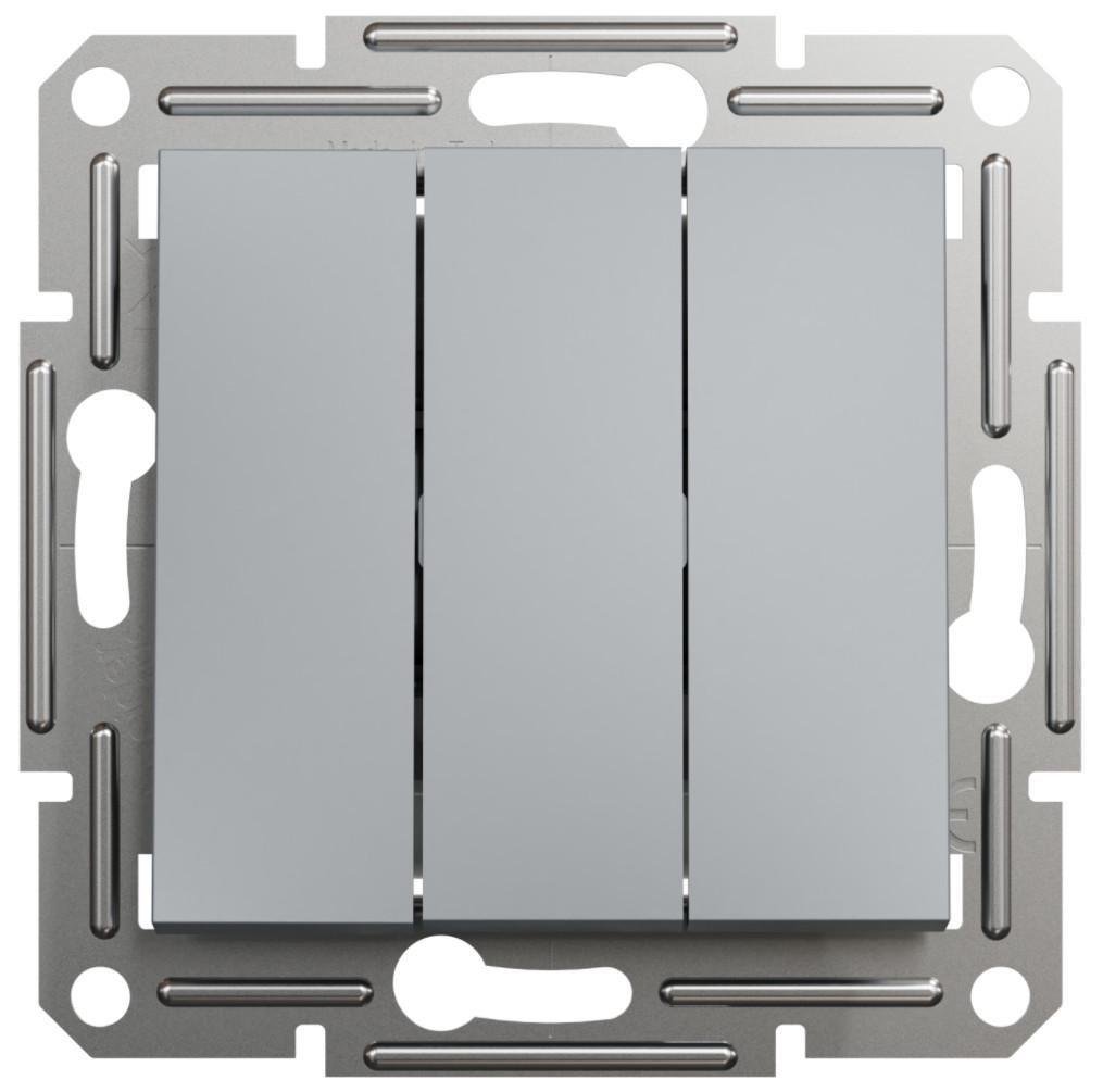 Выключатель трехклавишный Schneider Electric Asfora Сталь (00000009464)