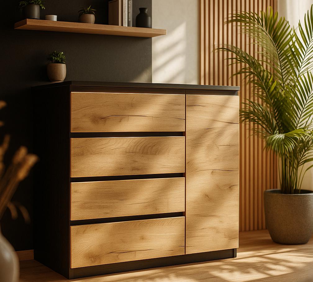 Комод Мастер Форм Брайт ДСП 4/1 телескопические направляющие правосторонний 1000х376х950 мм Венге/Крафт Золотой - фото 1 Комод Мастер Форм Брайт ДСП 4/1 телескопические направляющие правосторонний 1000х376х950 мм Венге/Крафт Золотой - фото 1