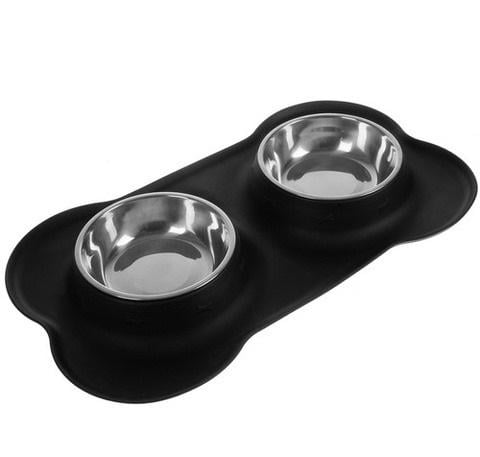 Миска для корму та води подвійна з нержавіючої сталі для котів та собак антиковзка