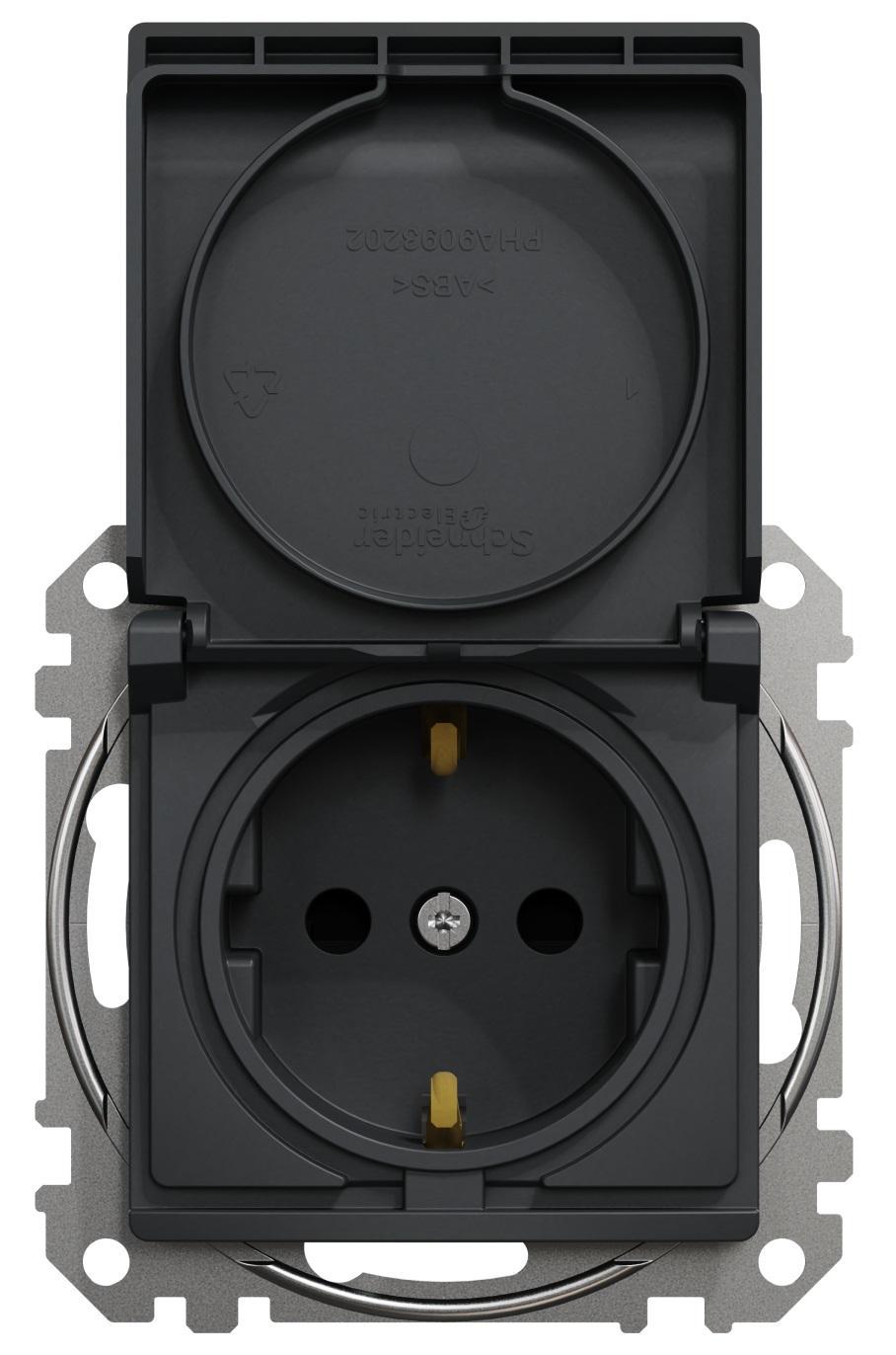 Розетка одинарная с заземлением Schneider Electric Sedna Design со шторками и крышкой Черный (00000023735)