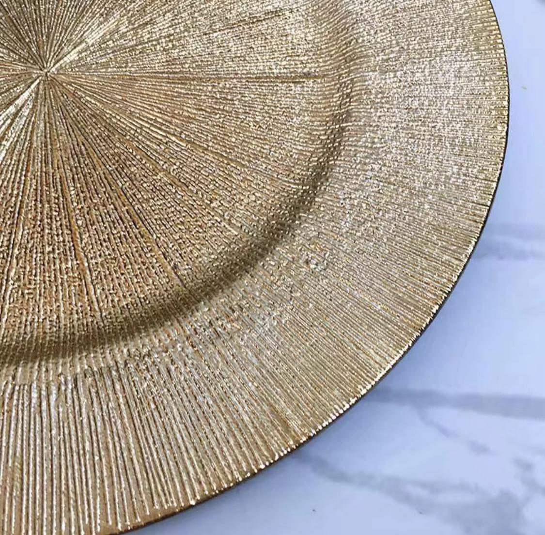 Набір тарілок скляних Лінія сяйва 32,7 см 6 шт. Золотий (40134) - фото 3