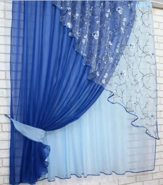 Комплект штор на кухню 300х170 см Синий/Голубой (063к 4) - фото 6 Комплект штор на кухню 300х170 см Синий/Голубой (063к 4) - фото 6