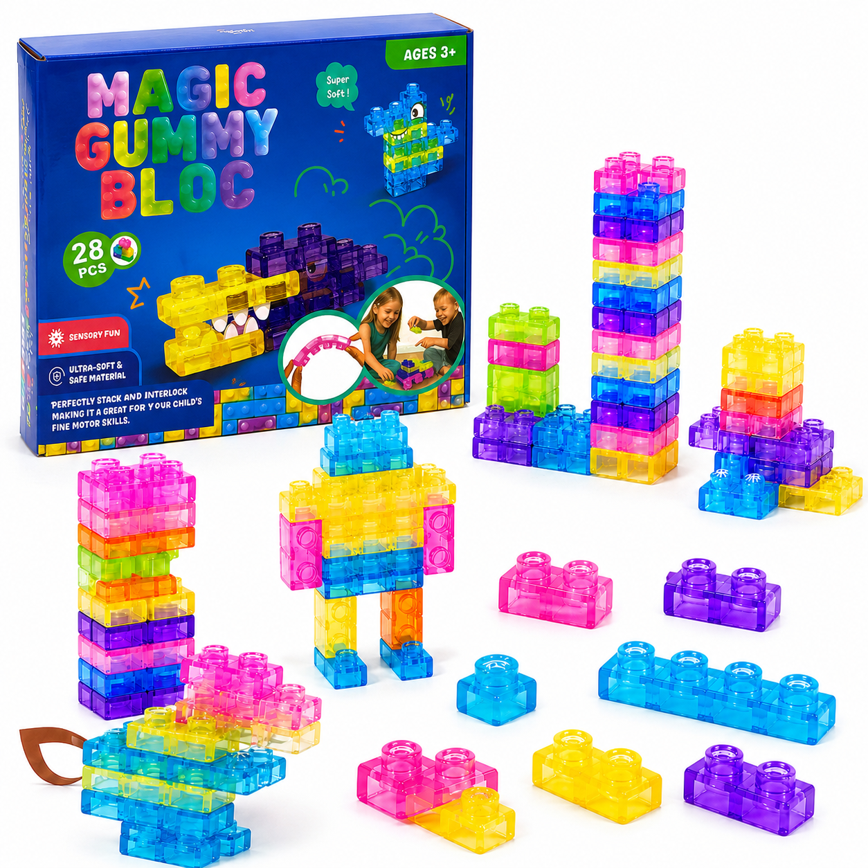 Силиконовый конструктор Magic Gummy Bloc 28 деталей мягкие цветные и блоки для детей (36947283) Силиконовый конструктор Magic Gummy Bloc 28 деталей мягкие цветные и блоки для детей (36947283)