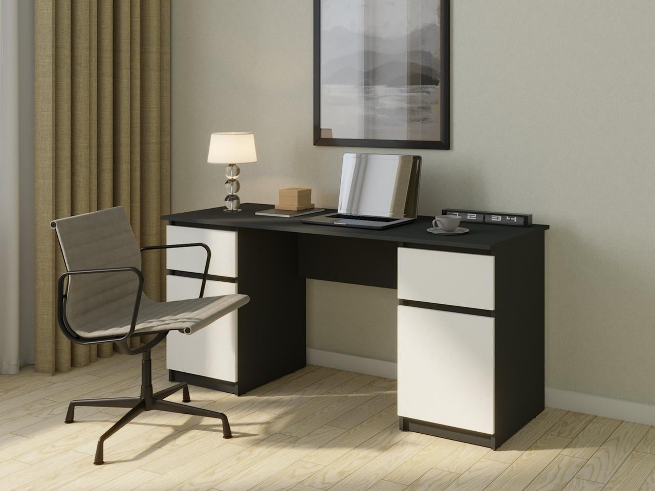 Компьютерный стол MebelProff КС-50 с двумя тумбами Антрацитовый/Белый (26437538)