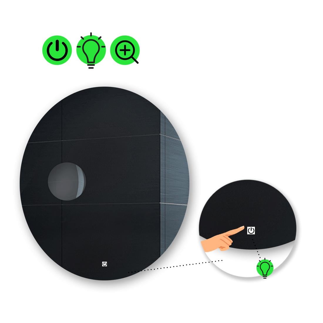 LED-зеркало 60x60 см с сенсором и увеличительной линзой без подсветки модель Adeo.