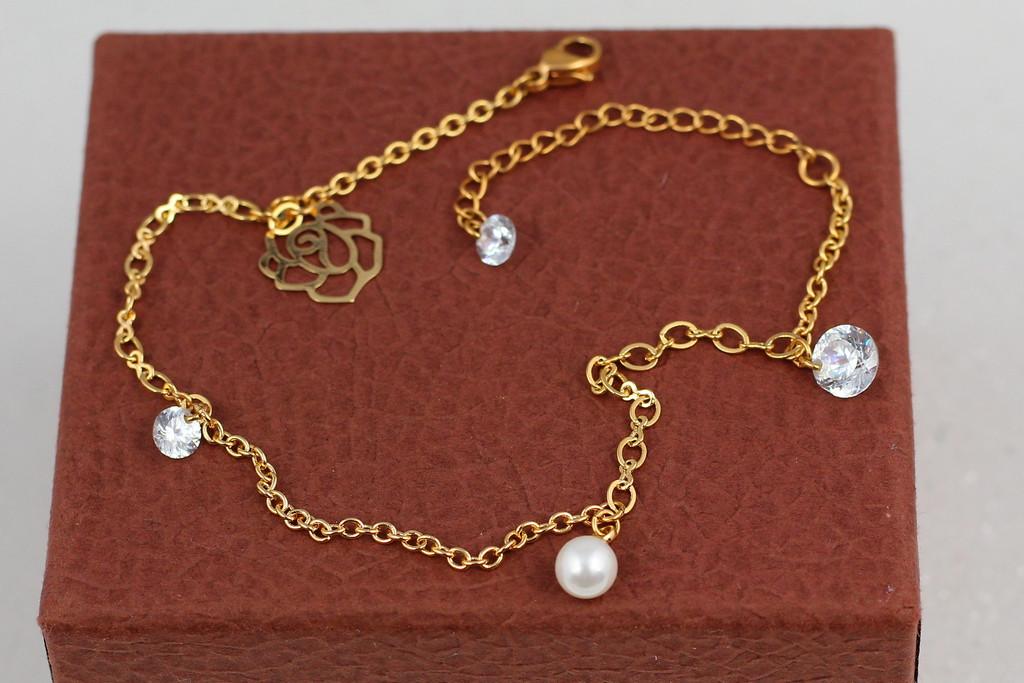 Браслет на ногу Xuping Jewelry с камнями и жемчужиной 26 см 2 мм Золотистый (1468822831)
