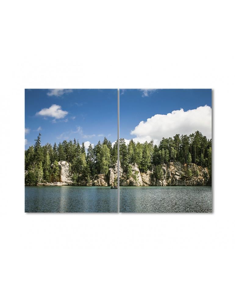 Картина модульная Скалы елки озеро 2 модуля 90x135 см