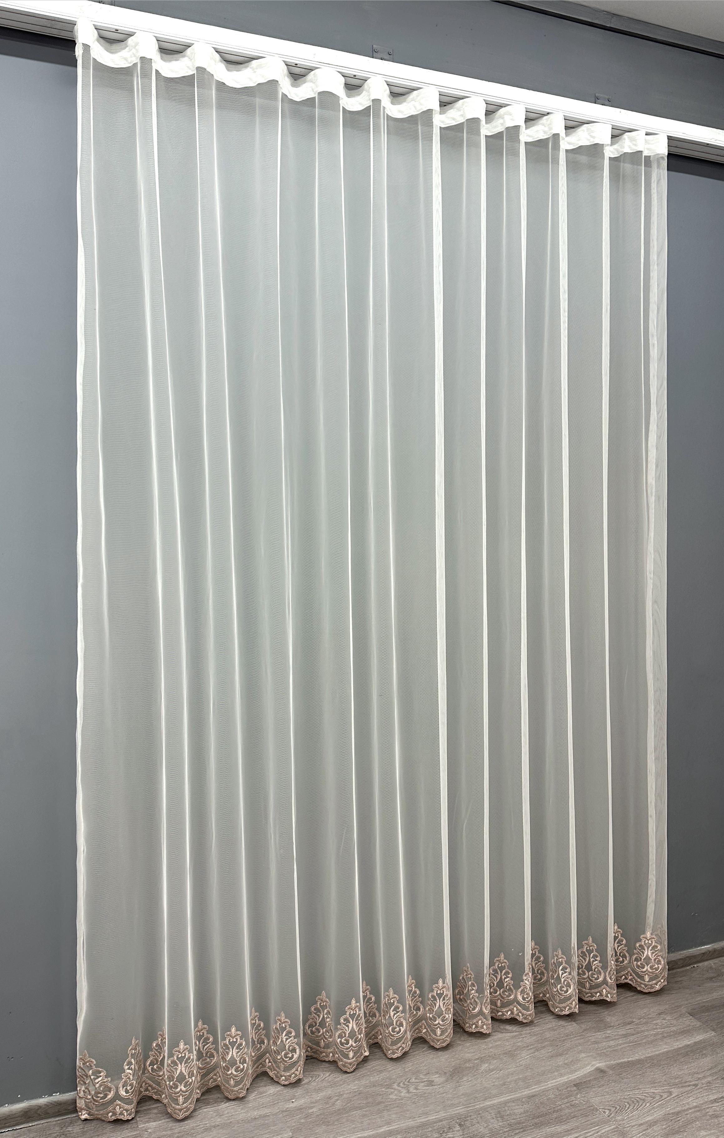 Тюль VR-Textil 1695т Грек-сітка з вишивкою та люрексом 300х270 см Молочний/Пудровий (42-0736) - фото 2 Тюль VR-Textil 1695т Грек-сітка з вишивкою та люрексом 300х270 см Молочний/Пудровий (42-0736) - фото 2