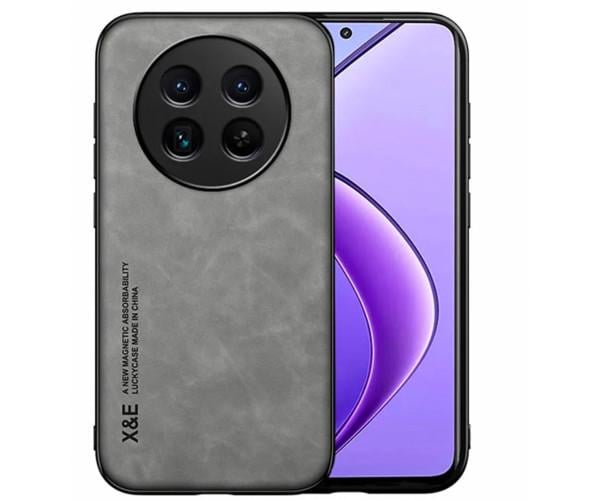 Кожаный чехол - накладка X&E для Realme 12 5G / 12X с металлической вставкой Серый