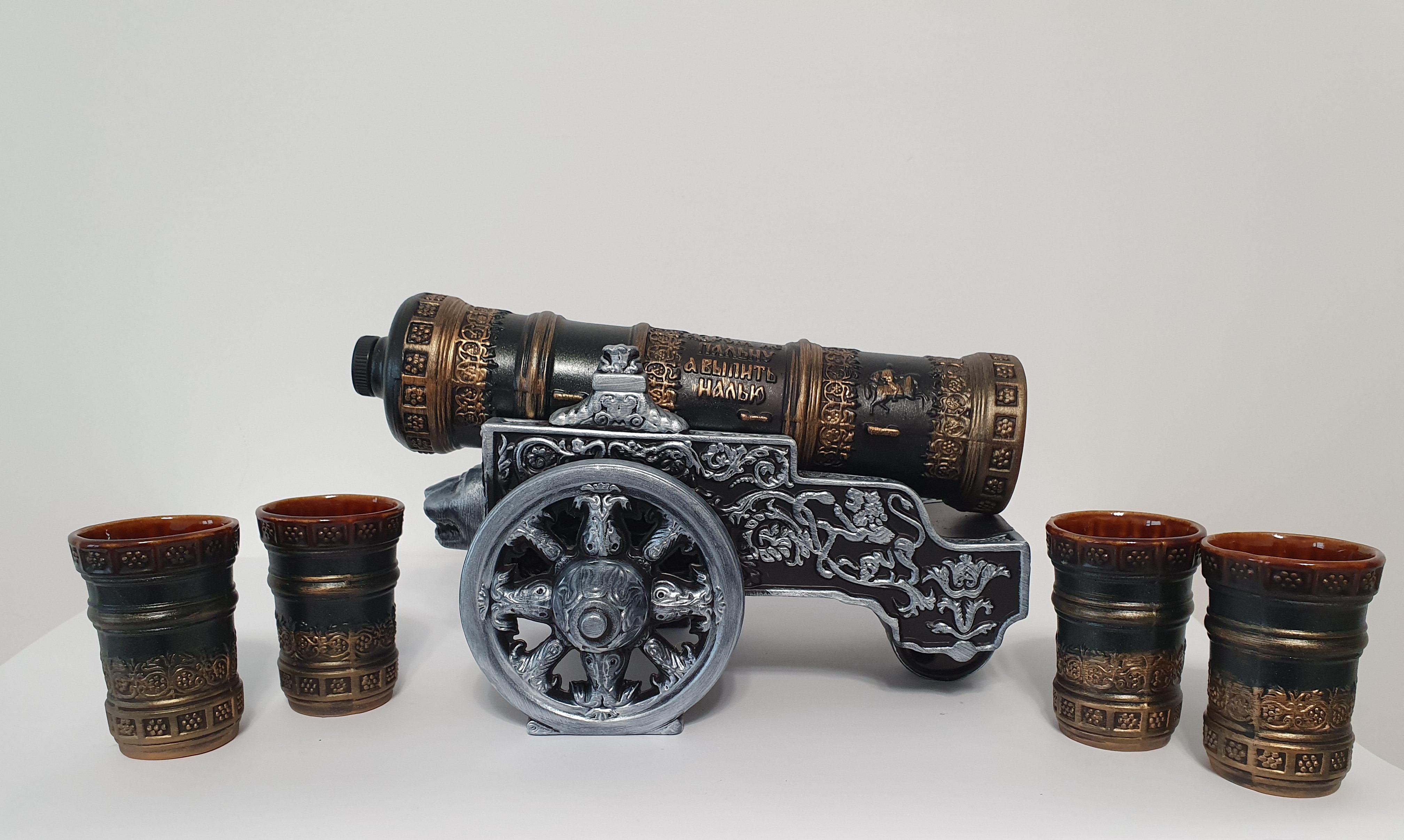 Подарочный набор для алкоголя штоф с рюмками Пушка керамика (3216)