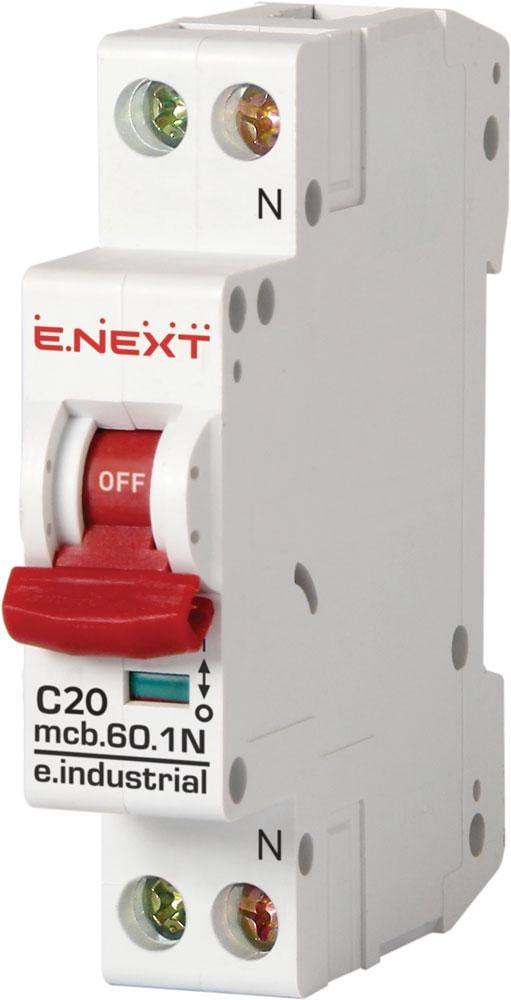 Автоматический выключатель модульный E.NEXT e.industrial.mcb.60.1N.C20.thin 1+N р 20А C 6кА (i0170004)