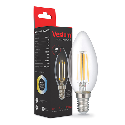 Лампа светодиодная филаментная Vestum 1-VS-2305 С35 Е14 4 Вт 220V 4100К (36693447)