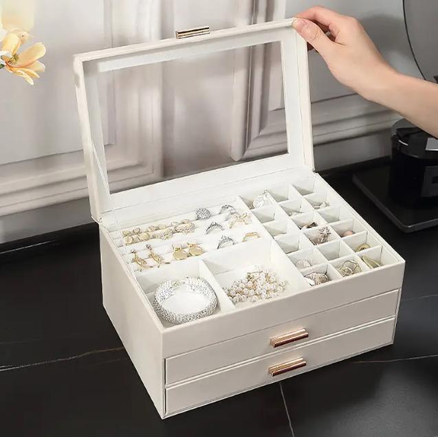 Шкатулка для украшений с крышкой многоуровневая 27х13х18 см Белый/Прозрачный (ШДД-29-2) - фото 4