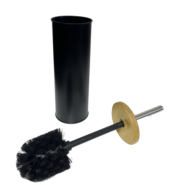 Йоржик для унітазу підлоговий Kamille КМ-0208 з нержавіючої сталі та дерева 10х25х39 см Чорний (150-84-0208)