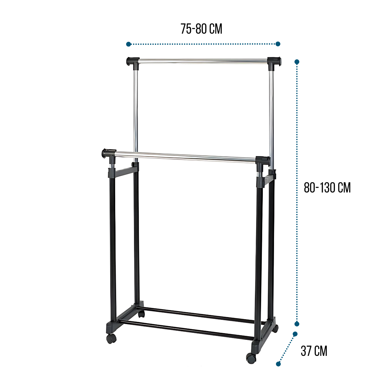 Вішалка-стійка для одягу телескопічна на коліщатках Чорний (7020128093) - фото 3