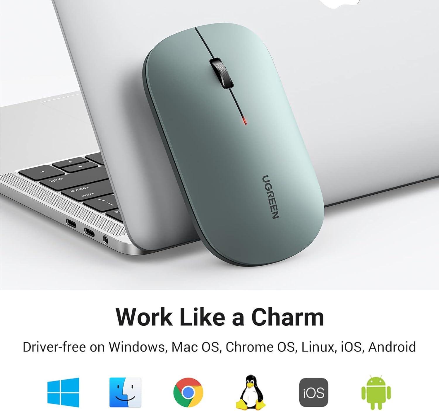 Мишка бездротова UGREEN 4000 DPI 2.4G з USB-приймачем оптична Зелений (90374) - фото 3