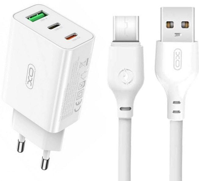 Зарядка быстрая Xo L101 QC3.0 20W 2 Type C/USB кабель Type-C White (36826)