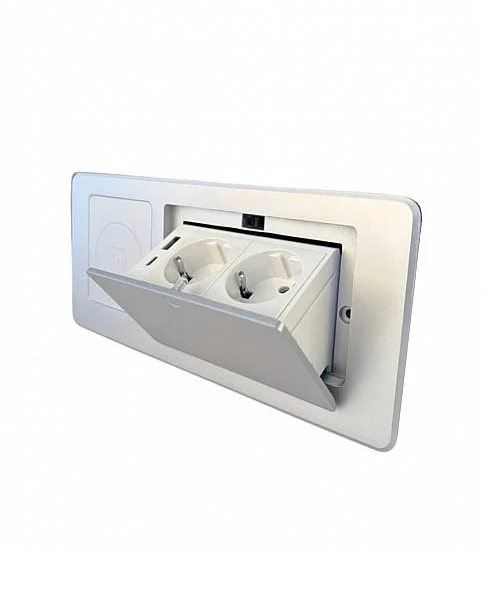 Блок розеток врезной DTC на 2 розетки USB Type C разъемы с подъемной крышкой/беспроводная зарядка Алюминий