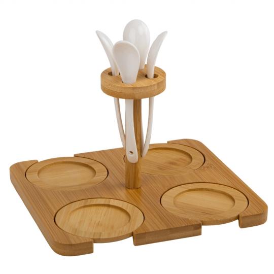 Набор кружок с ложками Elisey Английское чаепитие на бамбуковой подставке 200 мл 13 пр. Белый (135-81-4004-002) - фото 4