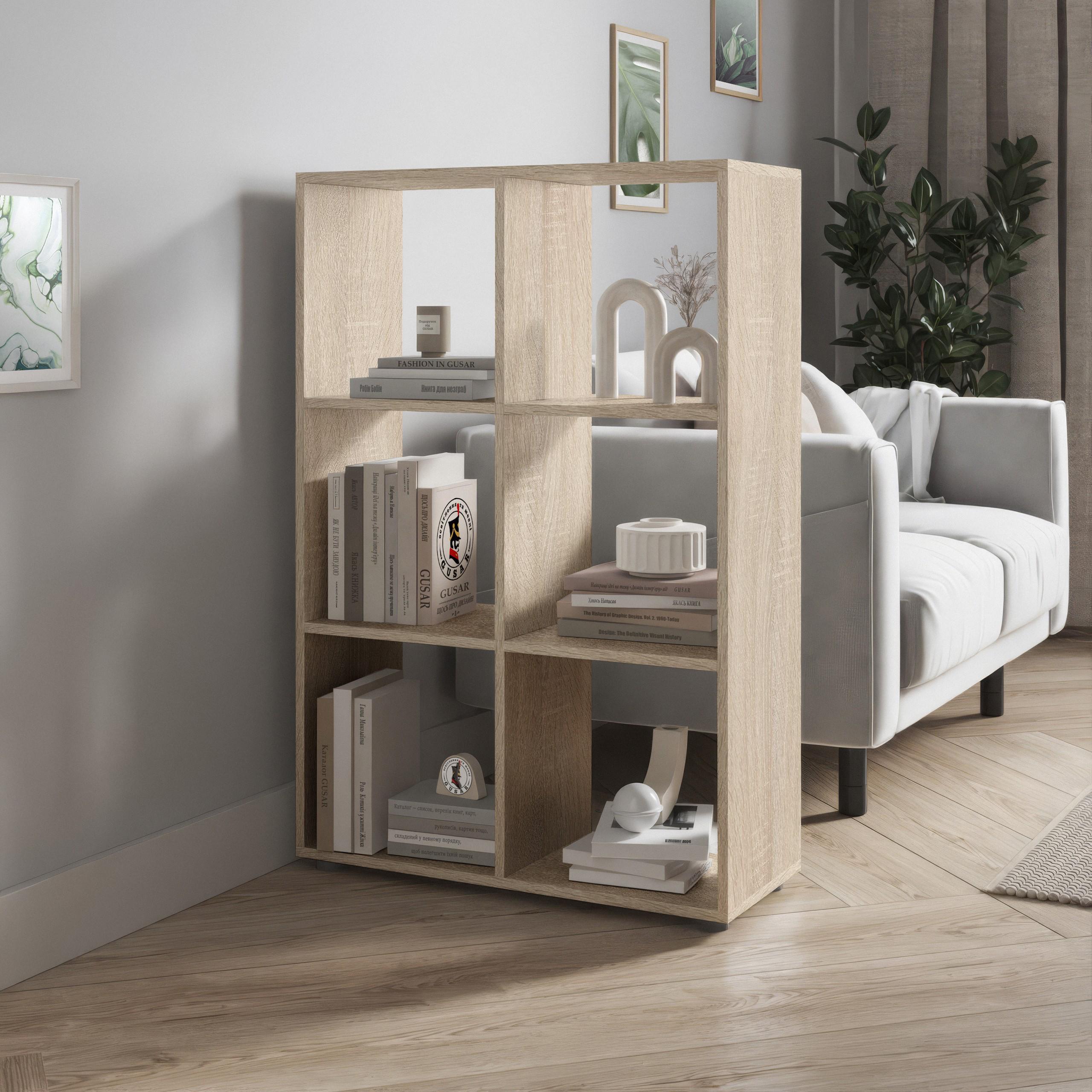 Стелаж для книг та декору на 6 комірок P-16 720x290x1078 мм Дуб Сонома - фото 2