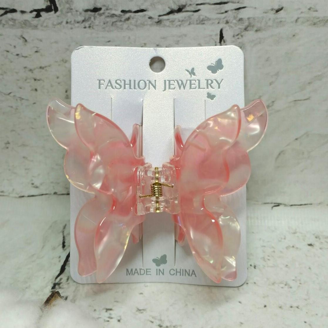 Крабик для волос Бабочка перламутр заколка зажим 8х6,5 см Розовый (1718-2)
