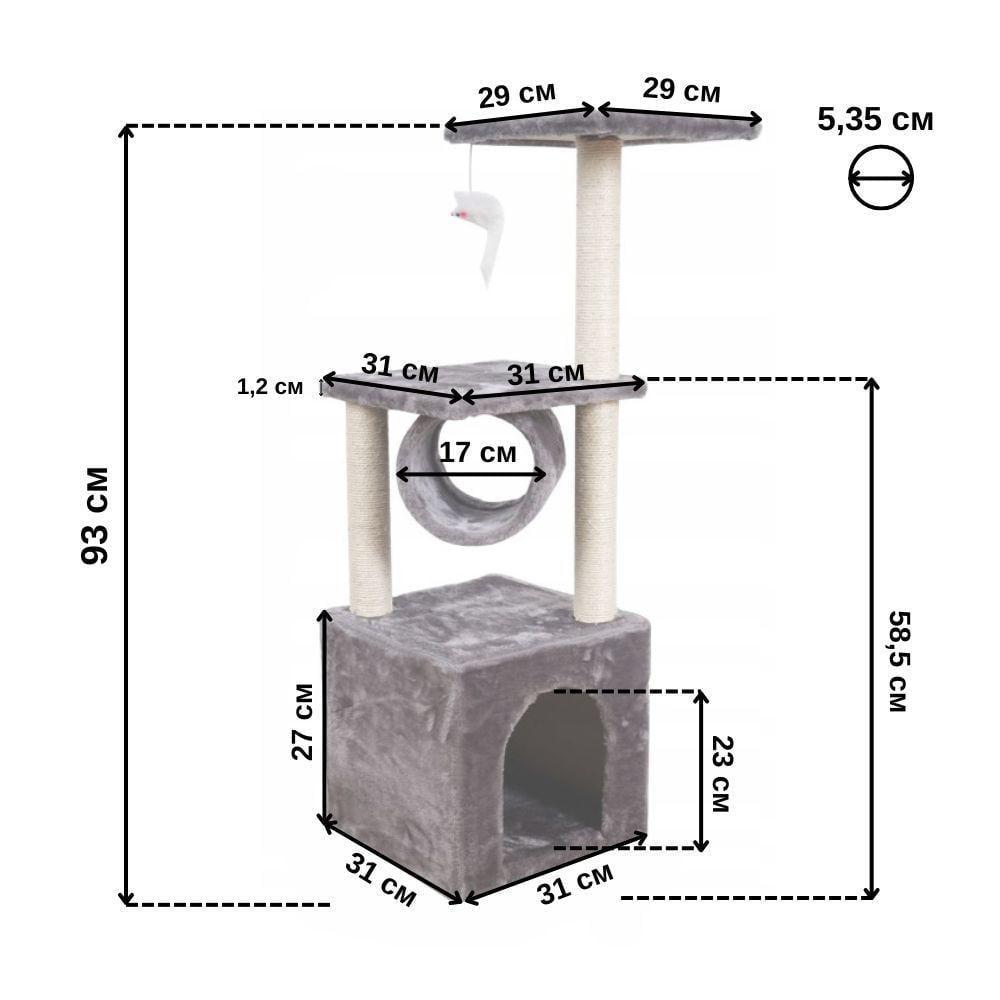 Когтеточка-домик Bonro B-94 для кошек 93 см Серый (21-76-42400591) - фото 5