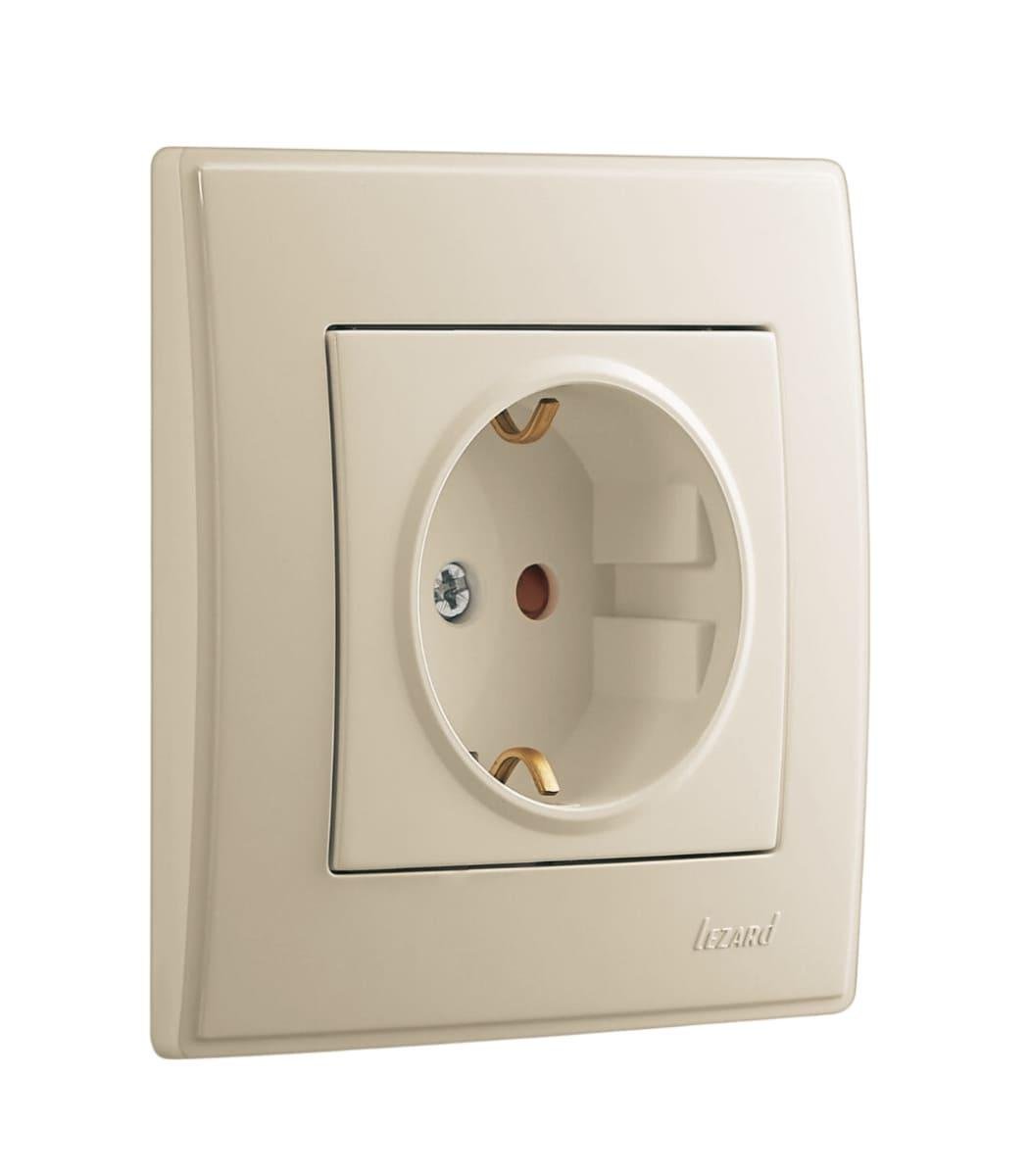 Розетка Lesya одинарная с заземлением с защитой от детей Кремовый (705-0303-124B)
