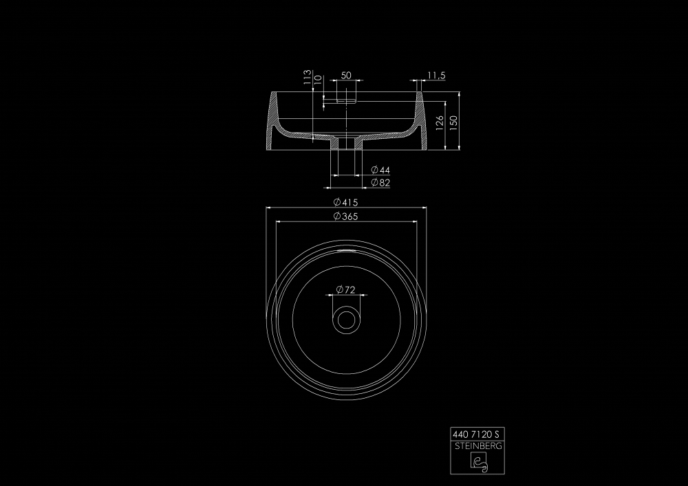 Раковина накладная на столешницу Steinberg 440 7120 S Mineo Stone Черный матовый (1599812851) - фото 6