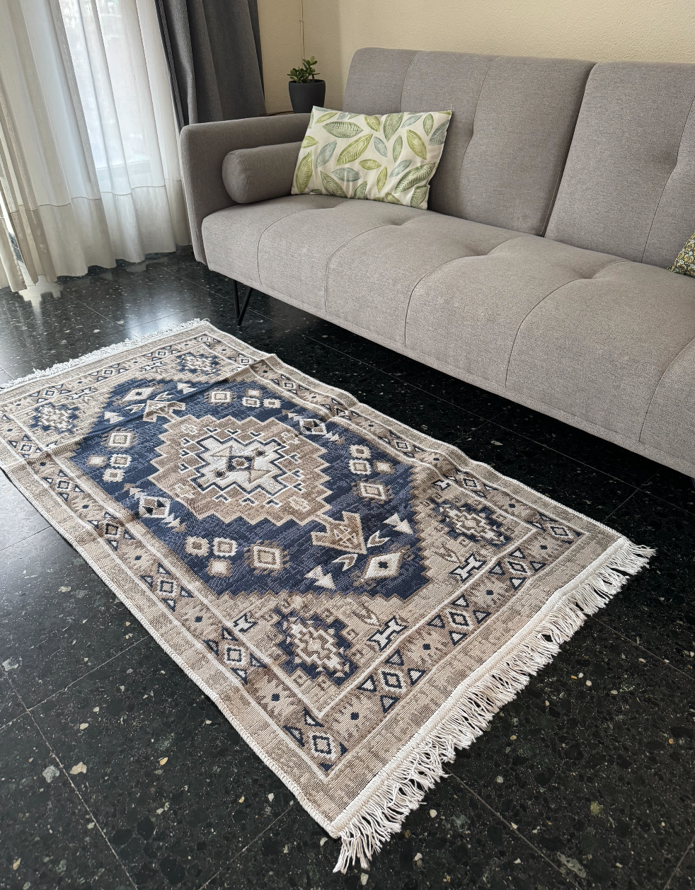 Ковер хлопковый плетеный двухсторонний Shana Arty 003 80х200 см Синий/Бежевый