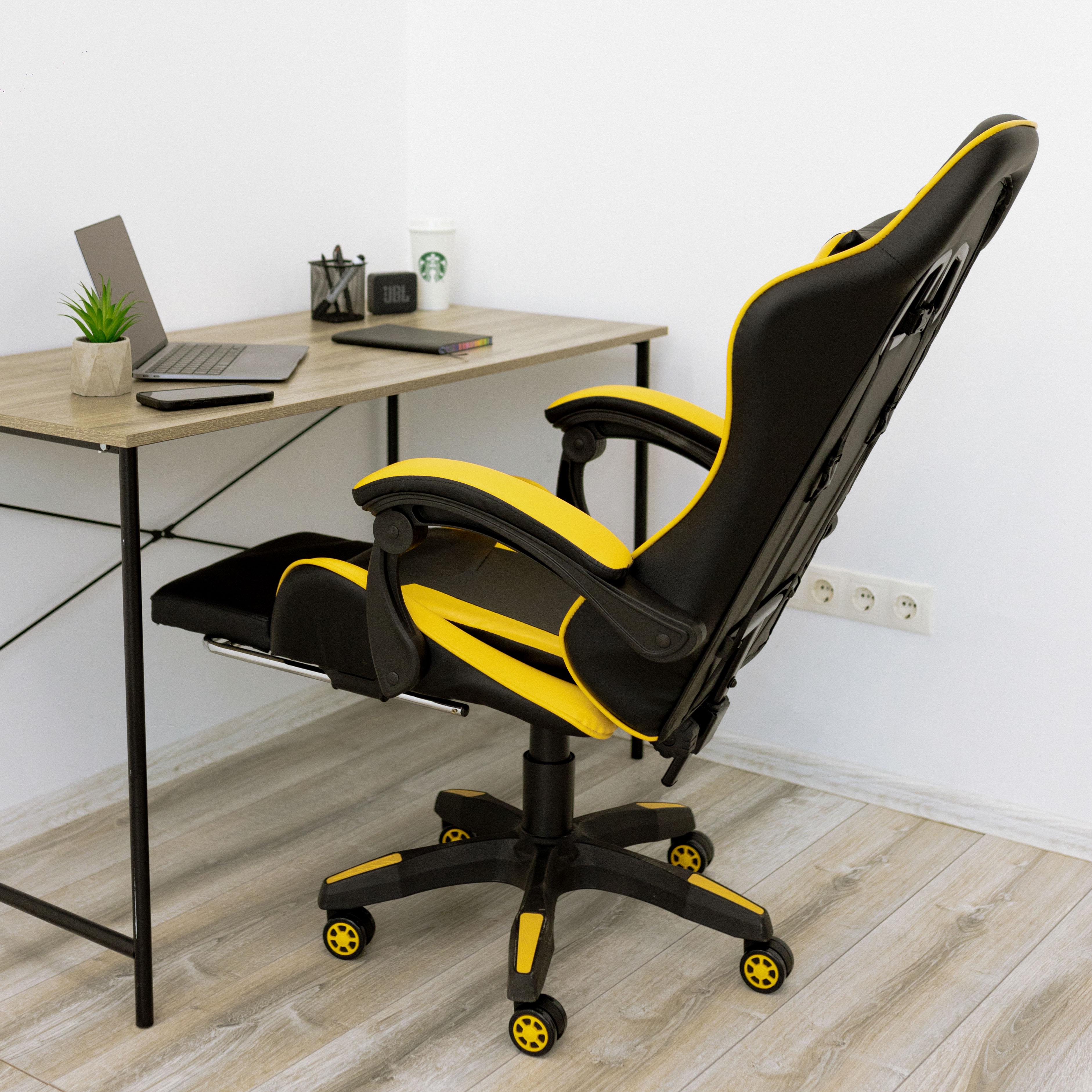 Кресло компьютерное игровое для офиса и дома 4Points GT с подушками и подставкой для ног Черный/Желтый (40044) - фото 5 Кресло компьютерное игровое для офиса и дома 4Points GT с подушками и подставкой для ног Черный/Желтый (40044) - фото 5