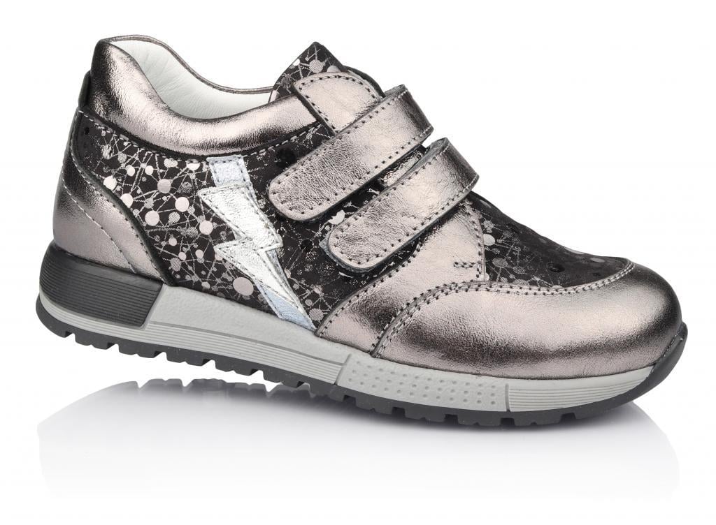 Кроссовки для девочек 808-1 кожа/нубук р. 21 Темно-серебристый