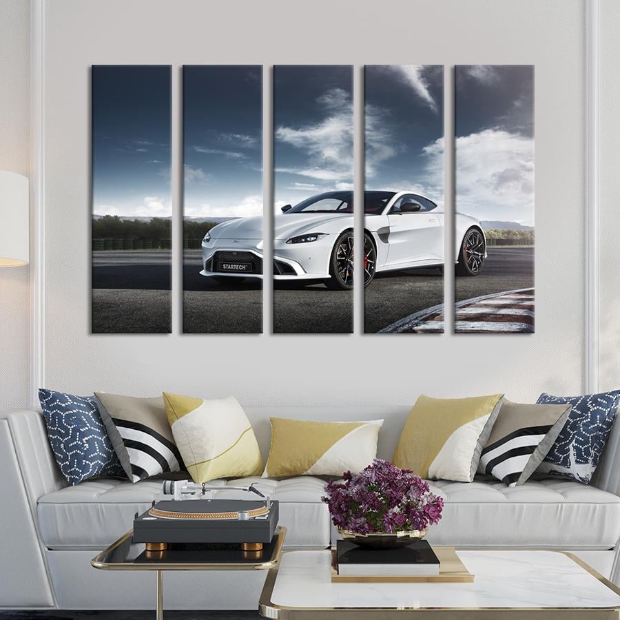 Картина на холсте Роскошный белый Aston Martin Vantage 87x50 см (1402-51)