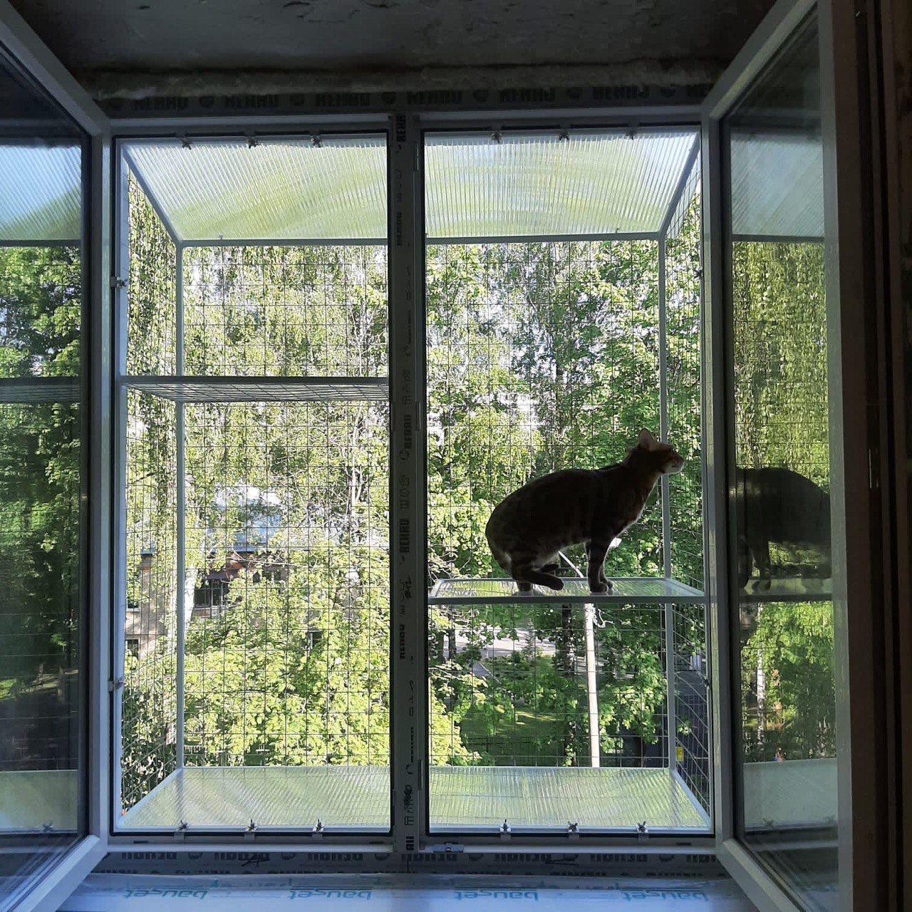 Балкон для котів з двома поверхами прямокутний підвісний 540х420х1250 см Білий (012) - фото 4