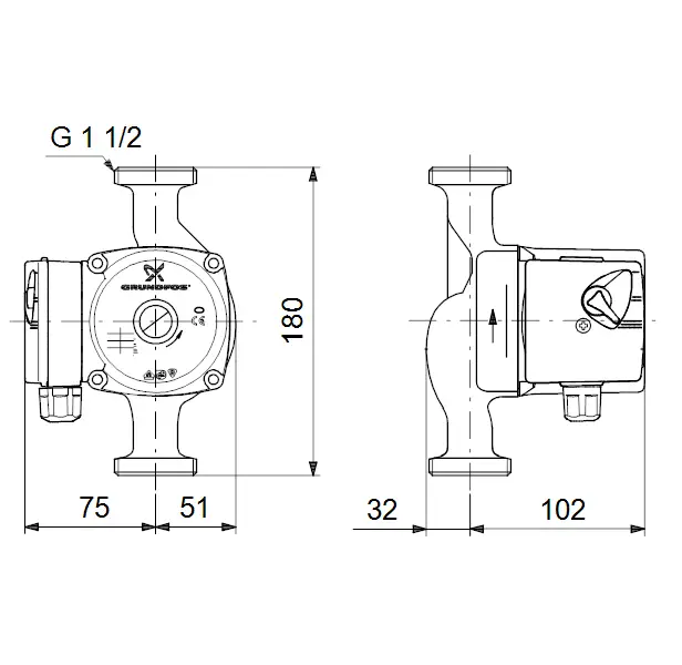 Насос циркуляционный Grundfos UPS 25/60 180 + гайки - фото 3