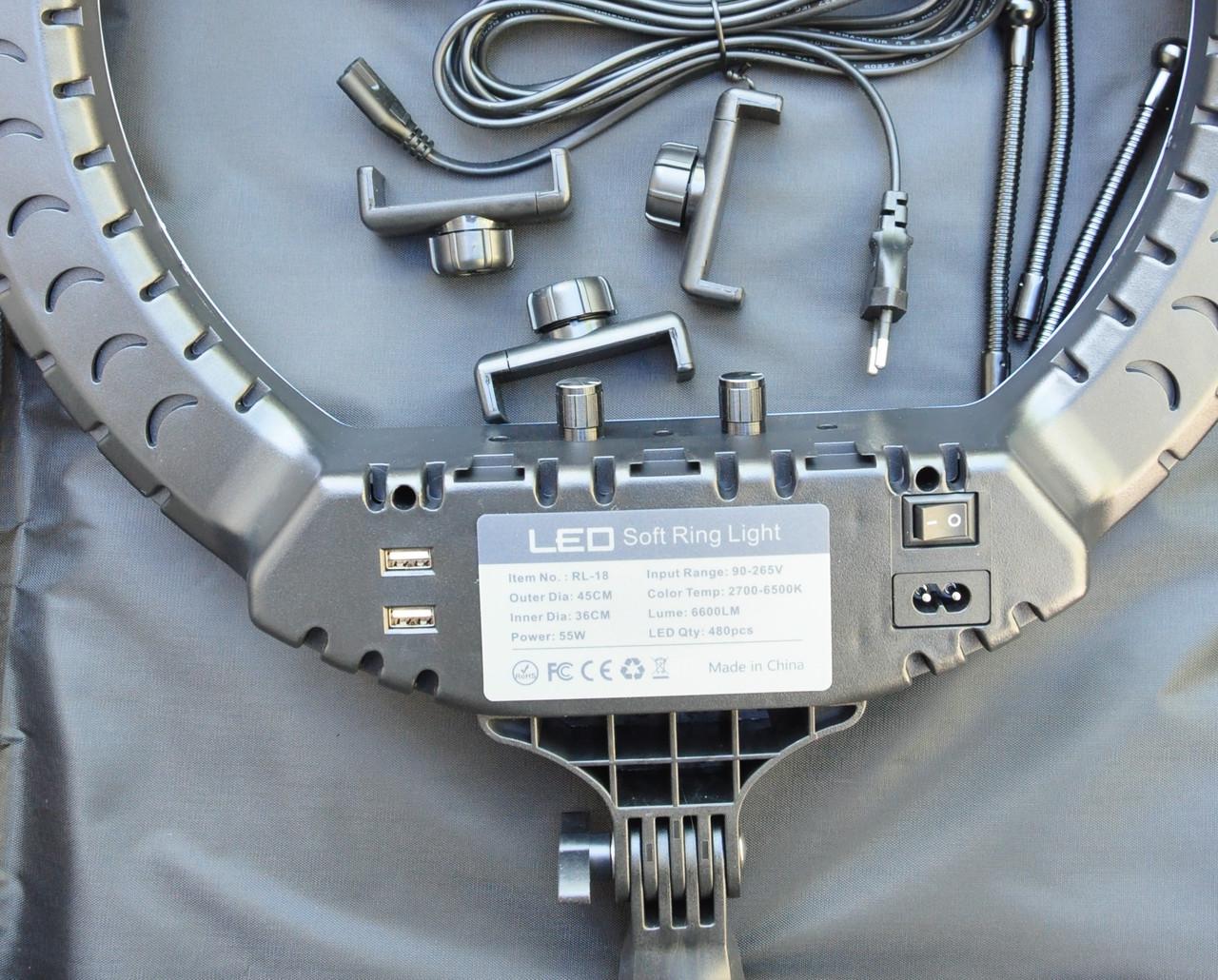 Лампа светодиодная кольцевая RL-18 с усиленным штативом 45 см 55 Вт (2472511831) - фото 3 Лампа светодиодная кольцевая RL-18 с усиленным штативом 45 см 55 Вт (2472511831) - фото 3