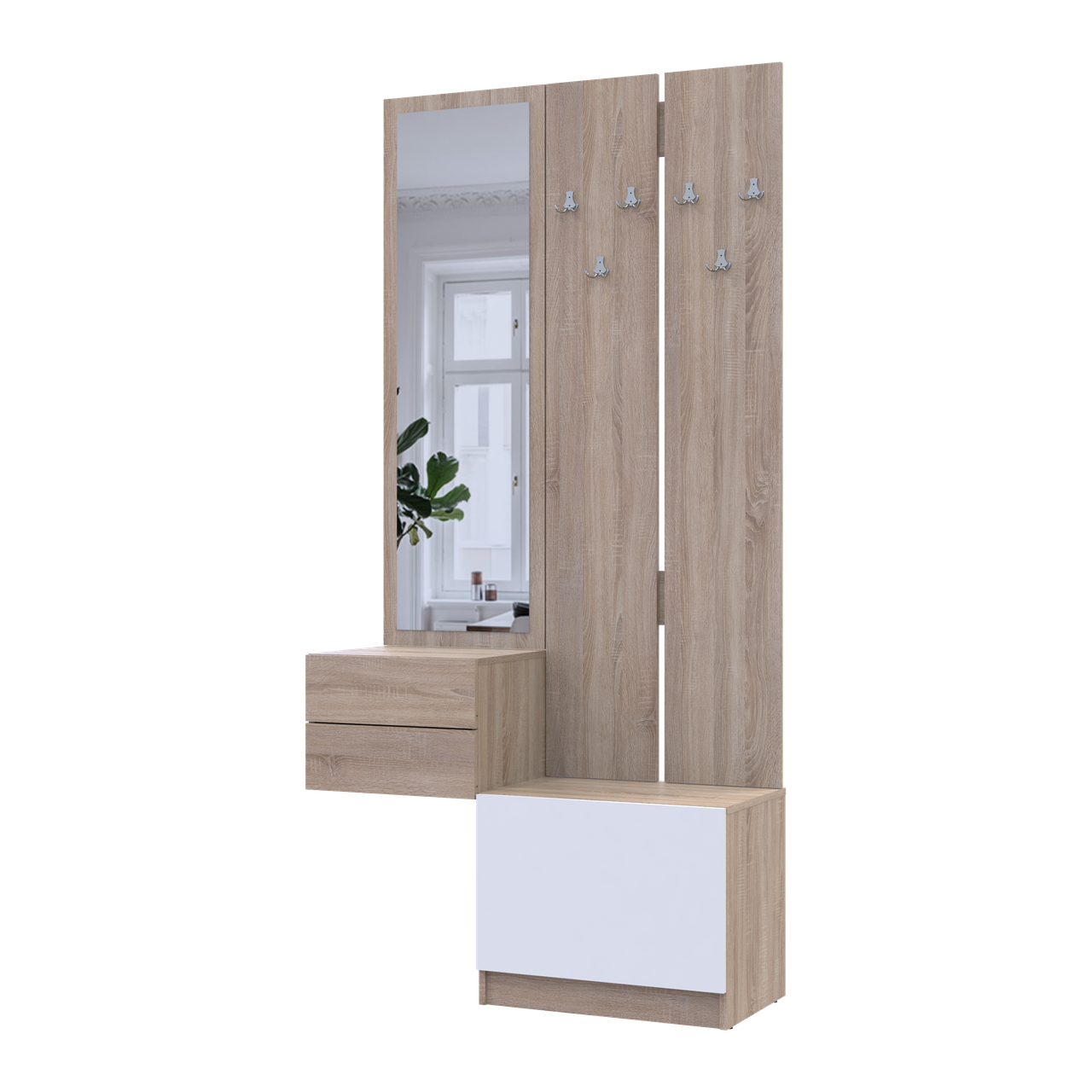 Прихожая Сола 2+3 Doros ДСП/зеркало 105х40х215 см Дуб Сонома/Белый (42005148)